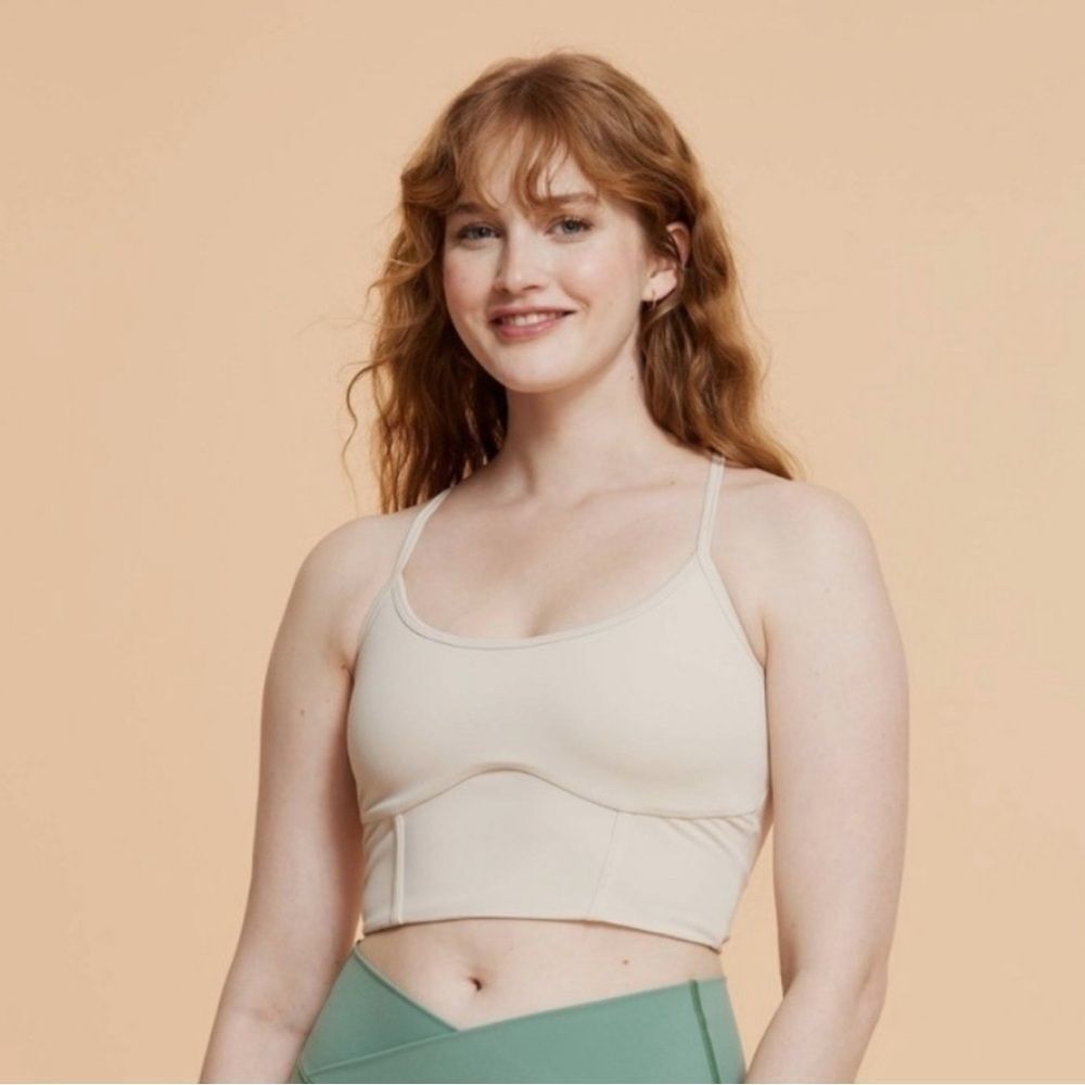 Blogilates Women's Corset Cropped Bralette Sports Bra Small Cream